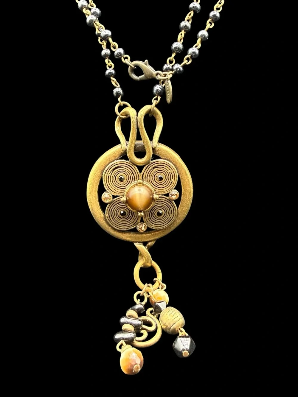 Chicos Gold and Black Pendant Necklace with Beaded Tassel - Picture 3 of 6